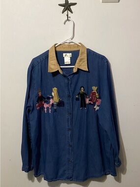 Vintage Bobbie Brooks Denim Shirt Women’s 18W/20W Embroidered Fashion Ladies